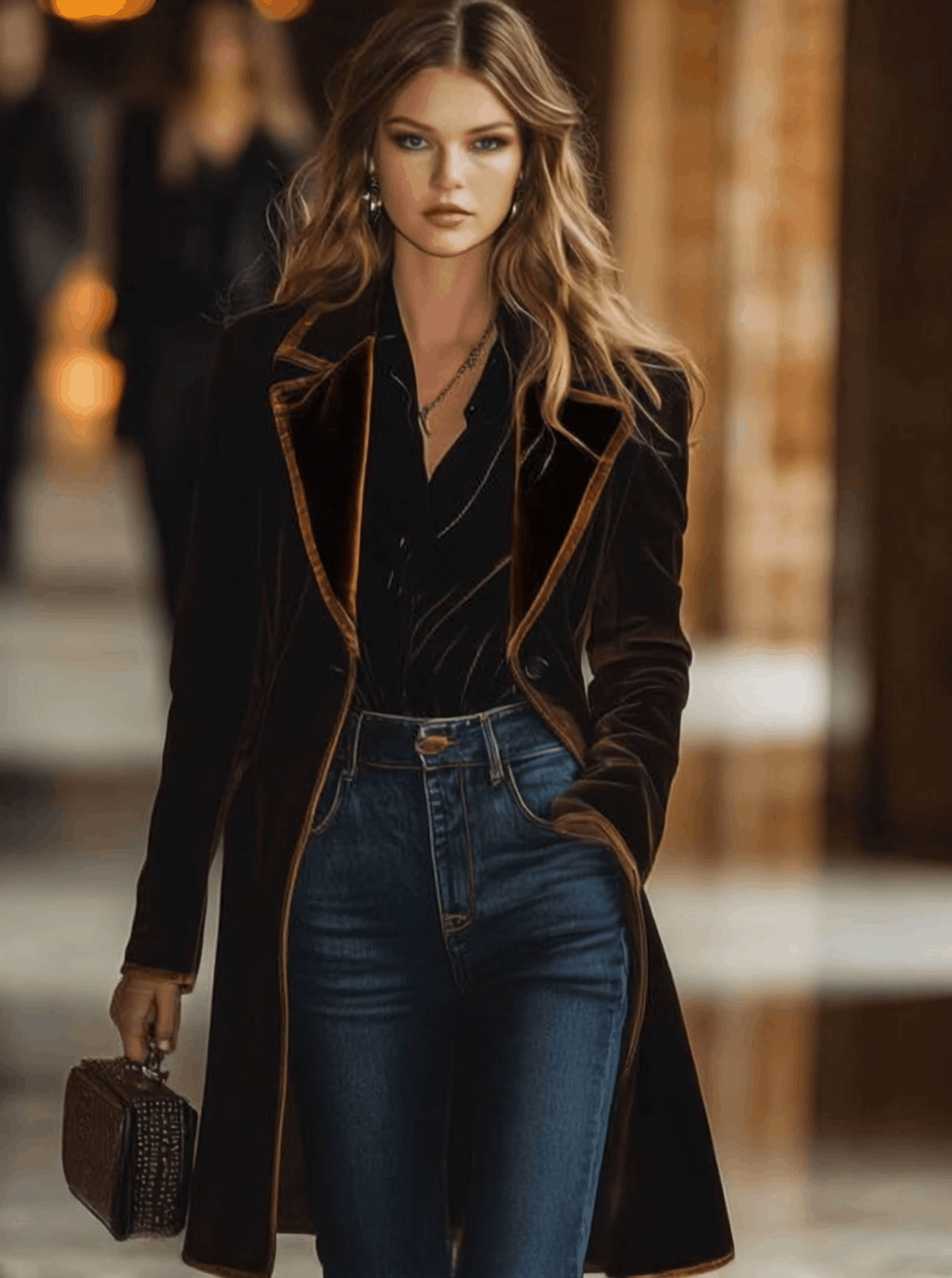 Casual Loose Vintage Velvet Colourblock Lapel Pocket Coat