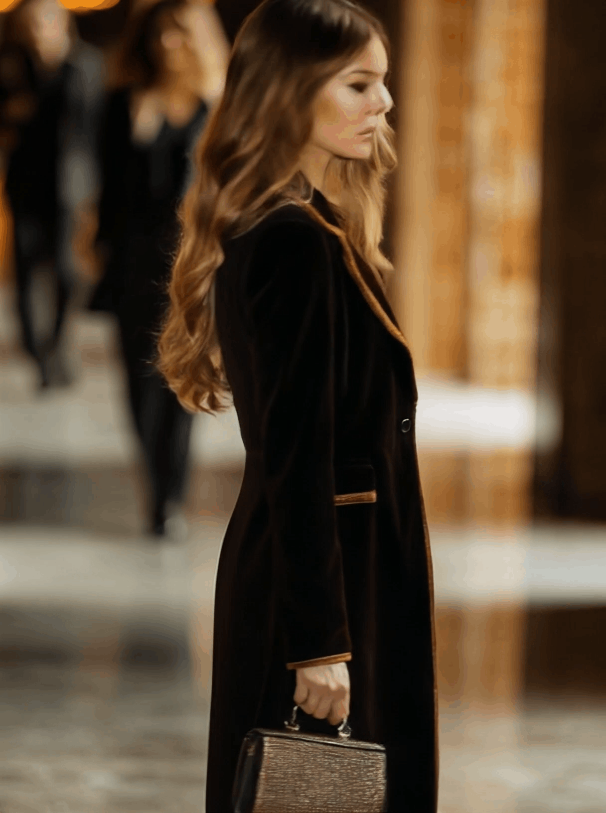 Casual Loose Vintage Velvet Colourblock Lapel Pocket Coat