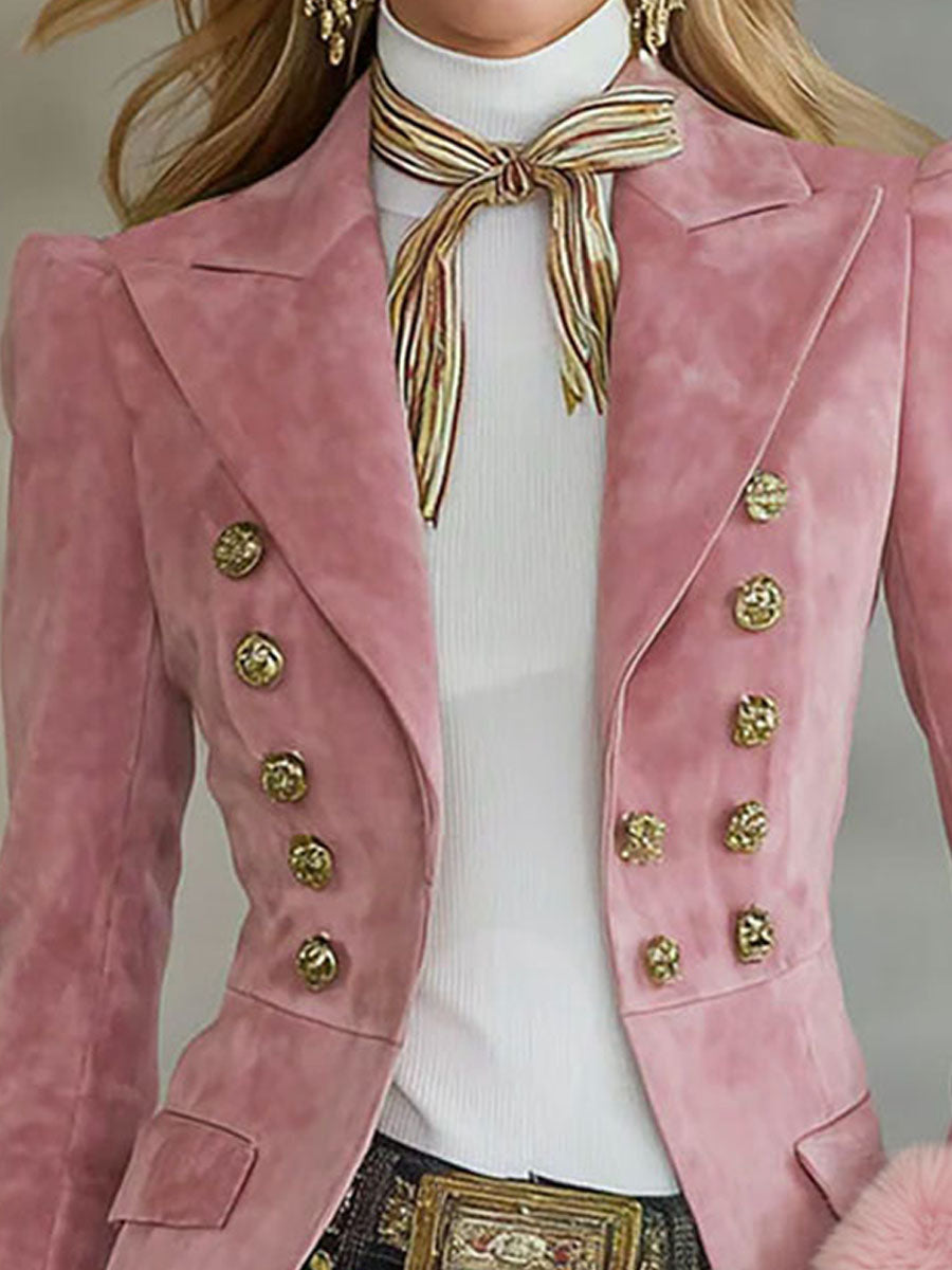 Lapel Multi-button Faux Suede and Fur Blazer