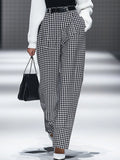 【24-hour shipping out】Fashion Retro Houndstooth Pocket Straight Trousers